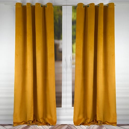 FLYing Curtains - Vorhänge für Wohnzimmer, Schlafzimmer - Vorhang Blickdicht mit Ösen, Samtvorhang, Ösenvorhang - 1 Stück - 145 x 250 cm - Kupfer-Gold von FLYing