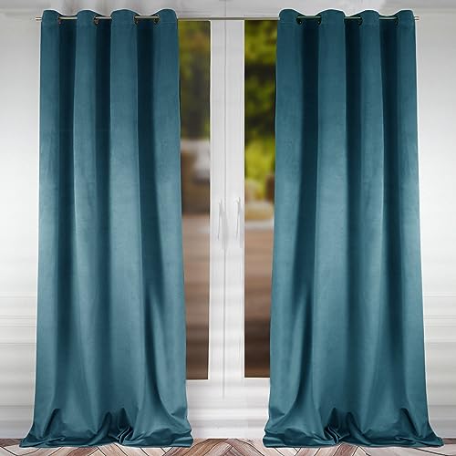 FLYing Curtains - Vorhänge für Wohnzimmer, Schlafzimmer - Vorhang Blickdicht mit Ösen, Samtvorhang, Ösenvorhang - 1 Stück - 145 x 250 cm - Maritim von FLYing