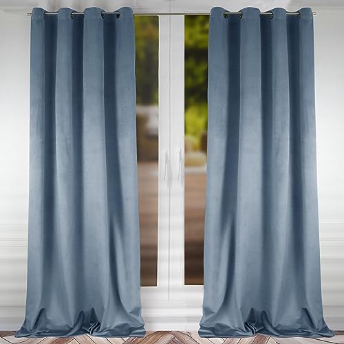FLYing Curtains - Vorhänge für Wohnzimmer, Schlafzimmer - Vorhang Blickdicht mit Ösen, Samtvorhang, Ösenvorhang - 1 Stück - 145 x 250 cm - Pastellblau von FLYing