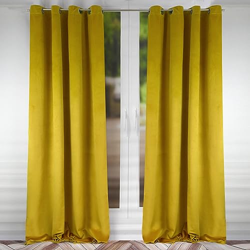 FLYing Curtains - Vorhänge für Wohnzimmer, Schlafzimmer - Vorhang Blickdicht mit Ösen, Samtvorhang, Ösenvorhang - 1 Stück - 145 x 250 cm - Senf von FLYing