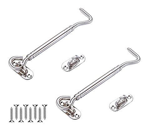2 Stück Sturmhaken, Kabinenhaken Beschläge,Edelstahl Kabinenhaken mit Schrauben für Garagentor Fenster,gartenhaus(Silber) von FLZONHUT