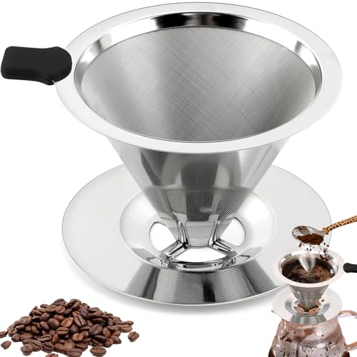 Kaffeefilter,Wiederverwendbar Pour Over Kaffeefilter aus Edelstahl Professioneller Papierloser Kaffeefilter Kaffee Coffee Filter Kaffeefilterhalter Handfilter Kaffee für Reisen,Camping,Büro von FLZONHUT