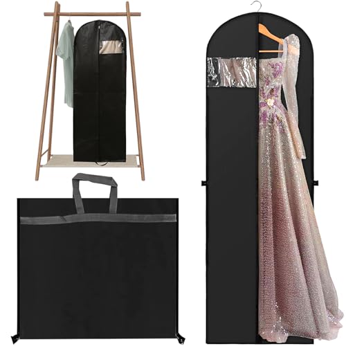 Kleidersack Lang,180x60cm Faltbare Kleiderhülle mit Griffen,Brautkleidhülle Kleidersack,Faltbare Atmungsaktive Anzug für Brautkleider Abendkleider (Schwarz) von FLZONHUT