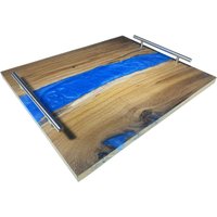 Großes Handgefertigtes Servierbrett Aus Eichenholz Und Epoxidharz in Himmelblau Großes Handgefertigtes Servierbrett Aus Eichenholz Und Epoxidharz in Himmelblau von FLoPHi
