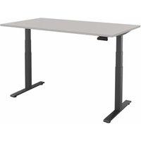 FM Büromöbel elektrisch höhenverstellbarer Schreibtisch fouraction, BxT 1.600 x 900 mm, mit Memory-Schalter, lichtgrau, anthrazit metallic von FM Büromöbel