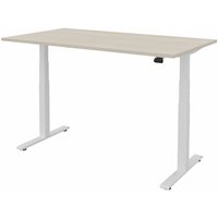 FM Büromöbel elektrisch höhenverstellbarer Schreibtisch fouraction, BxT 1.600 x 900 mm, ohne Memory-Schalter, akazie hell, verkehrsweiß von FM Büromöbel