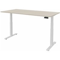 FM Büromöbel elektrisch höhenverstellbarer Schreibtisch fouraction, BxT 1.800 x 900 mm, mit Memory-Schalter, akazie hell, verkehrsweiß von FM Büromöbel