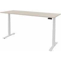 FM Büromöbel elektrisch höhenverstellbarer Schreibtisch fouraction, BxT 2.000 x 800 mm, mit Memory-Schalter, akazie hell, verkehrsweiß von FM Büromöbel