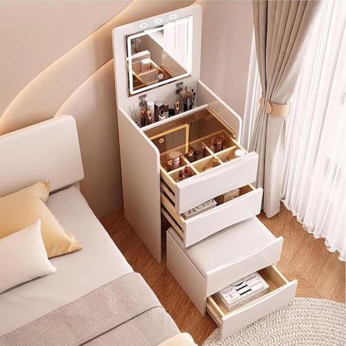 FMBLDM 3 in 1 Small Dressing Table with Mirror and LED, Dressing Table with 3 Drawers, Stool and Visible Glass Top, Wooden Dressing Table for Bedroom, Home 48x40x82cm FMBLDM 3 in 1 Small Dressing Table with Mirror and LED, Dressing Table with 3 Drawers, Stool and Visible Glass Top, Wooden Dressing Table for Bedroom, Home 48x40x82cm von FMBLDM