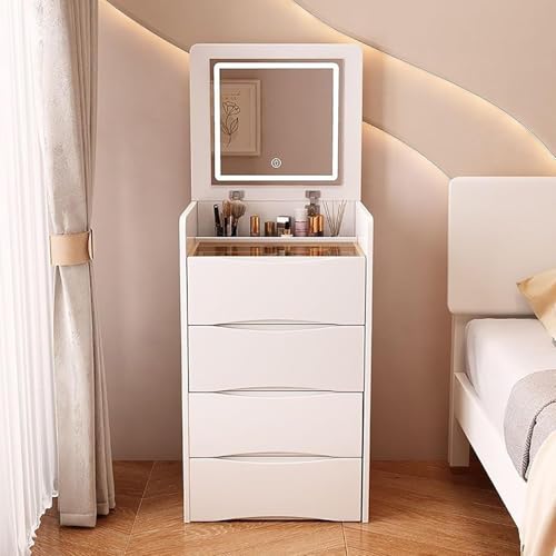 FMBLDM Juego de tocador Blanco, mesa de maquillaje Con Espejo LED abatible de 3 Colores y taburete de almacenamiento, Moderno Vanity de Maquillaje, tocador multifuncional 48x40x82cm von FMBLDM