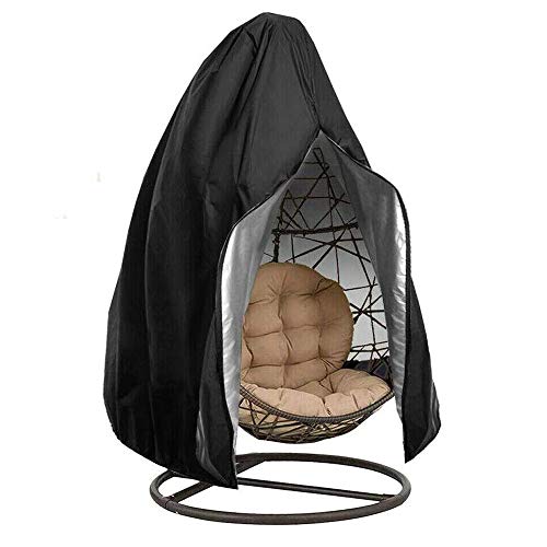 Hängesessel Stuhlhülle Stuhl Abdeckhauben Staubschutzschutz Swing Egg Chair Cover Gartenmöbel Plane Abdeckung, mit Reißverschluss in der Mitte 210D Oxford Stoff Black,115 * 190CM von FMBLDM