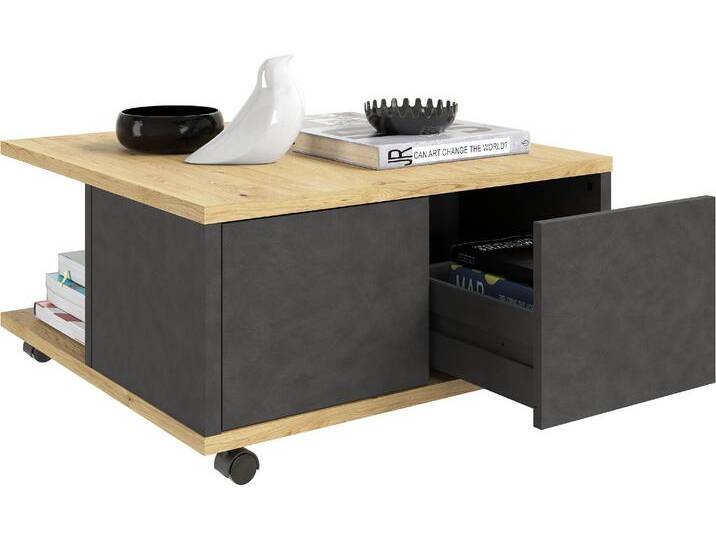Couchtisch FMD Twin , braun (matera, eiche), B:70cm H:36cm T:70cm, Tische, mit Schubladen, bietet Stauraum, mit Rollen, Breite: 70 cm von FMD-Möbel