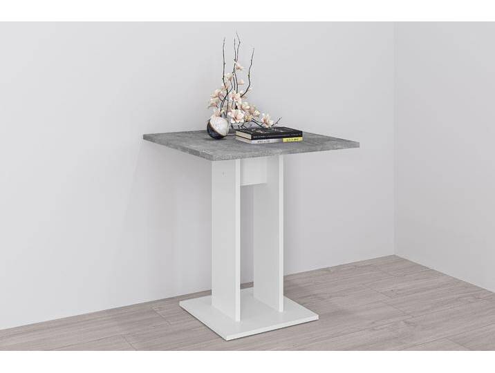 Esstisch FMD Bandol 1 , weiß (weiß, beton, optik), B:70cm H:77,5cm T:70cm, Tische, Küchentisch quadratisch, mit stabilem Standfuss, Höhe: 78 cm von FMD-Möbel