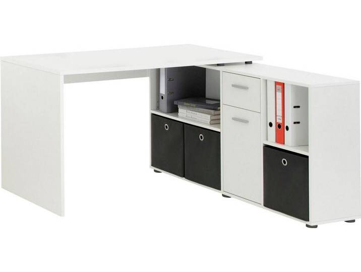 FMD Eckschreibtisch Lexo, Schreibtisch/Sideboard viel Stauraum, beidseitig montierb., 136/205 cm, weiß, weiß von FMD-Möbel