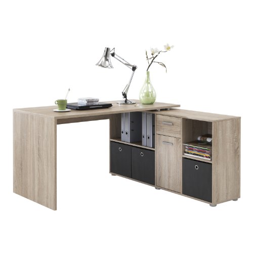 FMD Möbel, 353-001 Lexo Schreibtisch-Winkelkombination, eiche, Tisch maße 136.0 x 75.0 x 68.0 cm, Regal maße 137.0 x 71.0 x 33.0 cm (BHT) von FMD Möbel