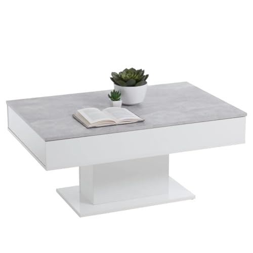 FMD Möbel, 672-002E Avola 2 Couchtisch, holz/beton, weiß edelglanz, maße 100.0 x 65.0 x 45.0 cm (BHT) von FMD Möbel