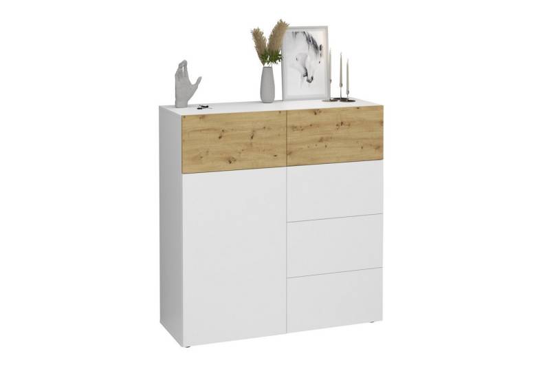FMD Möbel Kommode in Brillantweiß-Artisan Eiche - 109x115x42cm (BxHxT) von FMD Möbel