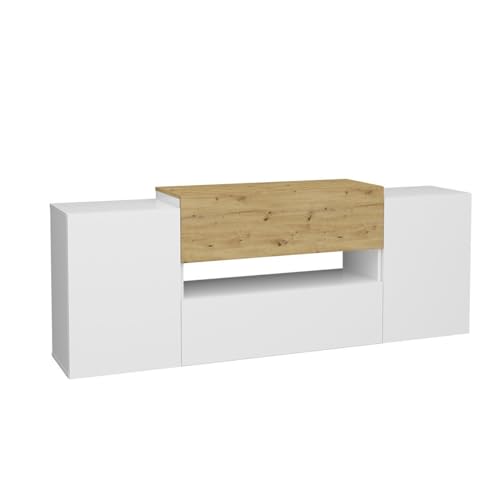FMD Möbel Olpe TV-Board, Holzwerkstoff, Brillantweiß/Artisan Eiche, rechteckig von FMD Möbel