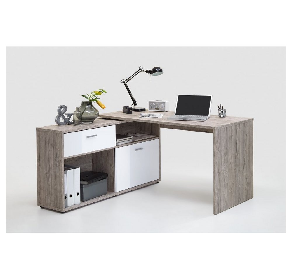 FMD Möbel Schreibtisch Bürotisch Eckschreibtisch Winkelschreibtisch DIEGO Sandeiche Nb./weiß von FMD Möbel