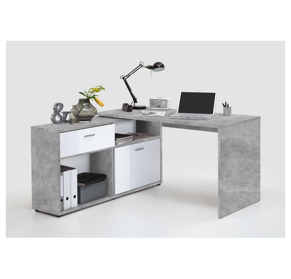 FMD Möbel Schreibtisch Schreibtisch Eckschreibtisch Winkelschreibtisch Beton grau/weiß von FMD Möbel