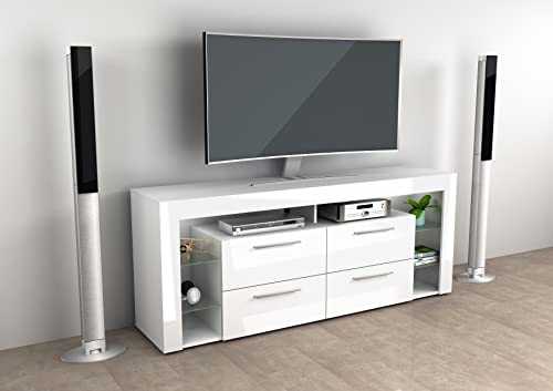 FMD Möbel VIBIO 3 TV/HiFi Lowboard, Holzwerkstoff, weiß Edelglanz/Hgl weiß, rechteckig von FMD Möbel