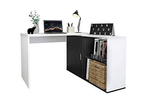 FMD Möbel Valley Schreibtisch, Holzwerkstoff, weiß-P/schwarz, rechteckig von FMD Möbel
