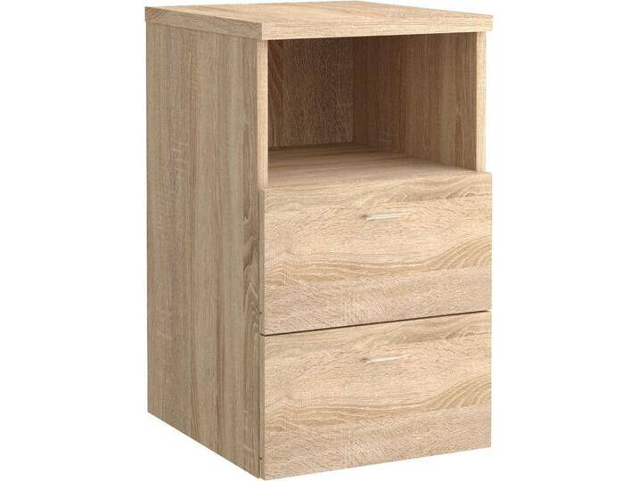 FMD Nachtkonsole Suva, Nachttisch m. 2 Schubkästen und offenem Fach, 60 cm hoch, 35 cm breit, beige, struktureichefarben hell von FMD-Möbel