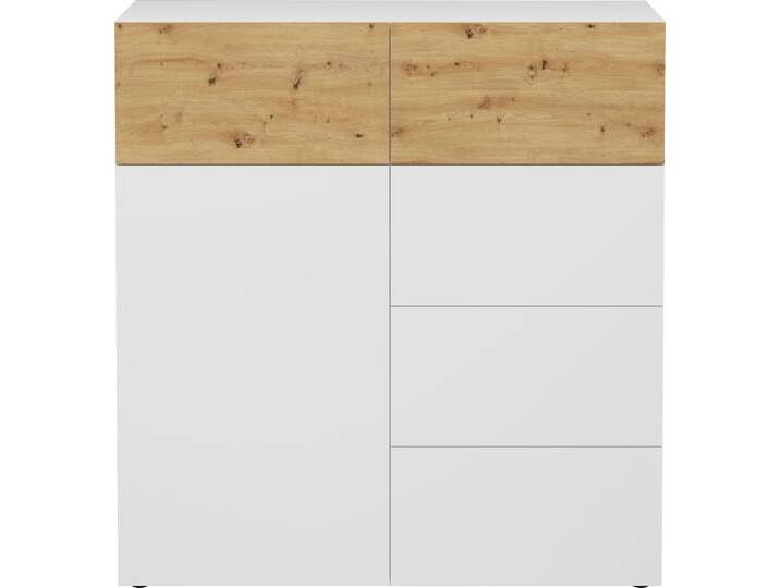 Kommode FMD Belm , weiß (brillantweiß, artisan eiche), B:108,9cm H:115cm T:41,7cm, Holzwerkstoff, Sideboards, Breite 109 cm von FMD-Möbel