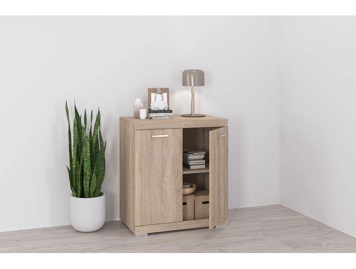 Kommode FMD Bristol , braun (eichefarben), B:80cm H:89,9cm T:34,9cm, Spanplatte, Sideboards, In unterschiedlichen Tiefen, mit verstellbaren Böden von FMD-Möbel