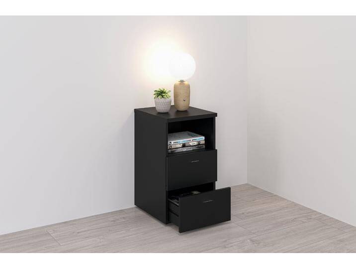 Nachtkonsole FMD Suva , schwarz, B:35cm H:60cm T:40cm, Holzwerkstoff, Sideboards, Nachttisch m. 2 Schubkästen und offenem Fach, 60 cm hoch, 35 cm breit Nachtkonsole FMD Suva , schwarz, B:35cm H:60cm T:40cm, Holzwerkstoff, Sideboards, Nachttisch m. 2 Schubkästen und offenem Fach, 60 cm hoch, 35 cm breit von FMD-Möbel