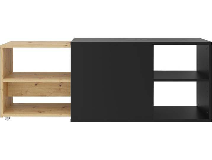 TV-Board FMD Slide , schwarz (schwarz perl, artisan eiche), B:129cm H:49,2cm T:39,9cm, Sideboards, ausziehbar auf 194,5 cm von FMD-Möbel