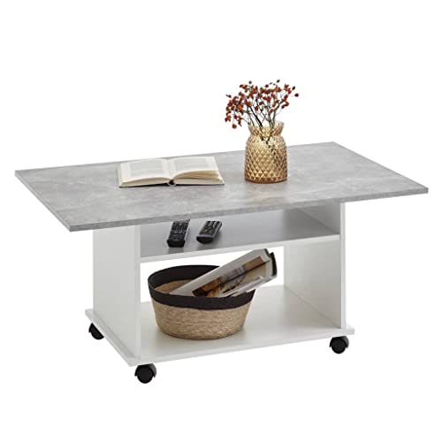 FMD furniture Couchtisch Wohnzimmertisch Sofatisch Weiß/Beton LA BxHxT ca. 100 x 60 x 44 cm mit zusätzlicher Ablagefläche FMD furniture Couchtisch Wohnzimmertisch Sofatisch Weiß/Beton LA BxHxT ca. 100 x 60 x 44 cm mit zusätzlicher Ablagefläche von FMD furniture