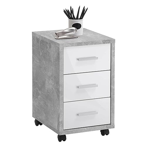 FMD Möbel, 367-002E Diego 2 Rollcontainer, Holzwerkstoff, Beton La/Hochglanz-weiß, Maße 35.0 x 53.6 x 42.0 cm (BHT) von FMD Möbel