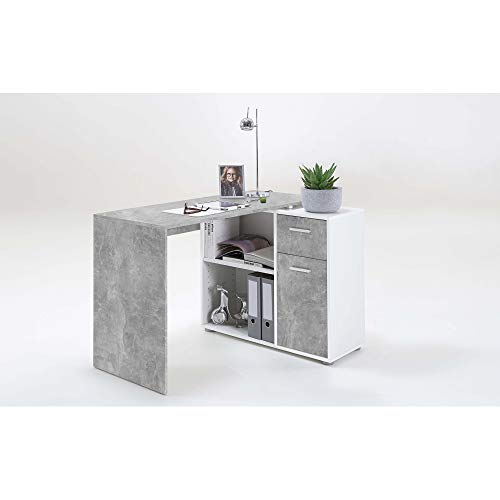 FMD 360-001 Albrecht Beton grau/Weiß Schreibtisch PC Tisch Bürotisch Arbeitstisch von FMD