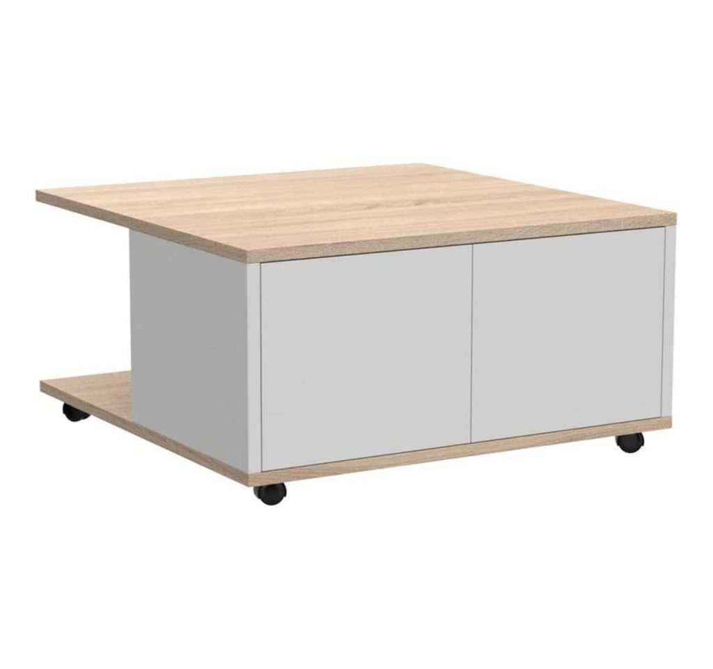 FMD Couchtisch Mobiler Couchtisch 70×70×36 cm Eichenbraun und Hochglanz-Weiß (1-St) von FMD