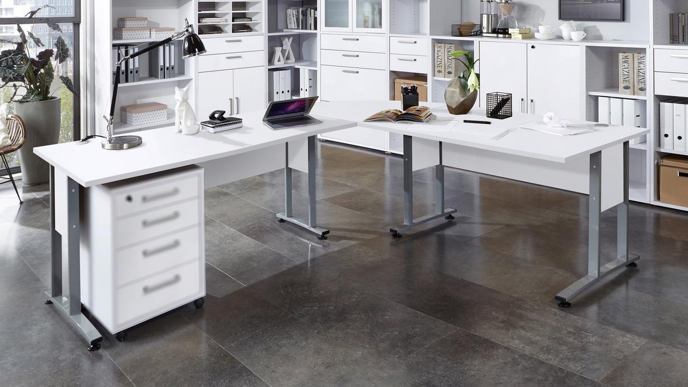 FMD Eckschreibtisch Winkelschreibtisch Calvia 200x200 cm in weiß mit Metallkufen FMD Eckschreibtisch Winkelschreibtisch Calvia 200x200 cm in weiß mit Metallkufen von FMD