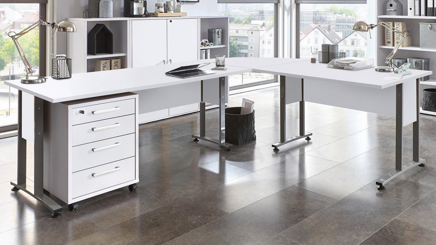 FMD Eckschreibtisch Winkelschreibtisch Calvia 240x200 cm weiß inkl. Rollcontainer FMD Eckschreibtisch Winkelschreibtisch Calvia 240x200 cm weiß inkl. Rollcontainer von FMD