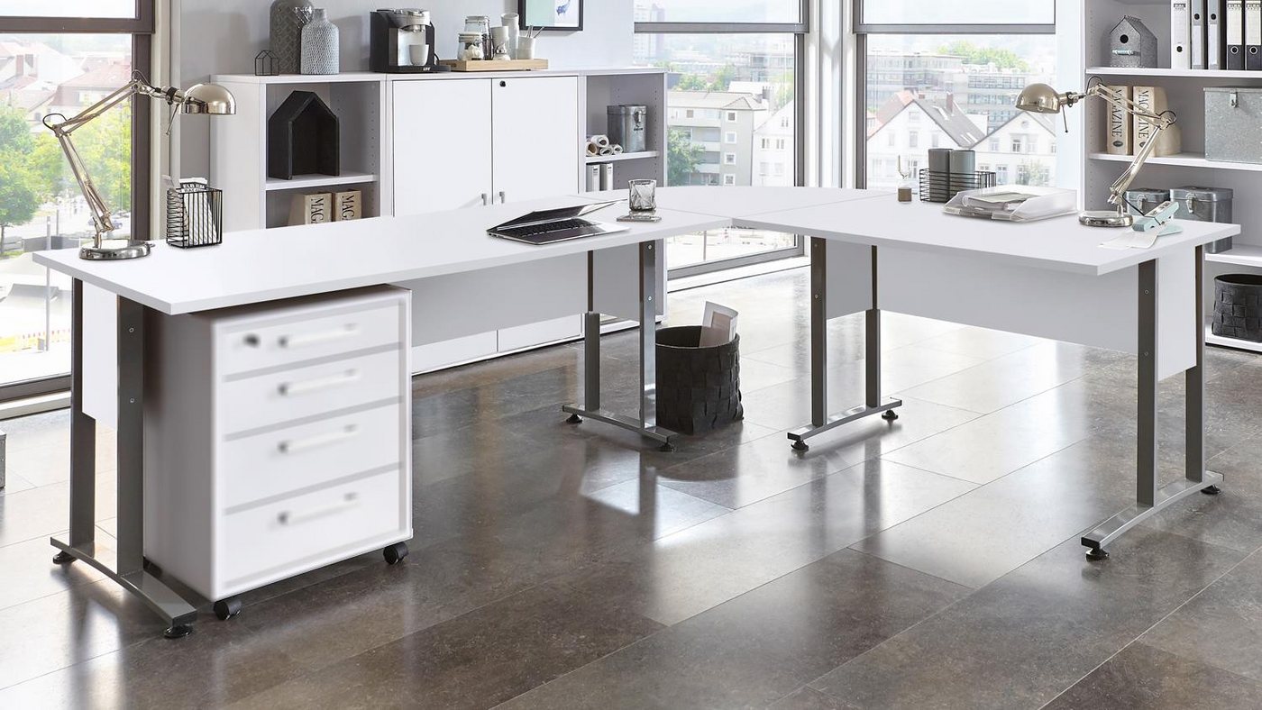 FMD Eckschreibtisch Winkelschreibtisch Calvia 240x200cm in weiß mit Metallkufen FMD Eckschreibtisch Winkelschreibtisch Calvia 240x200cm in weiß mit Metallkufen von FMD