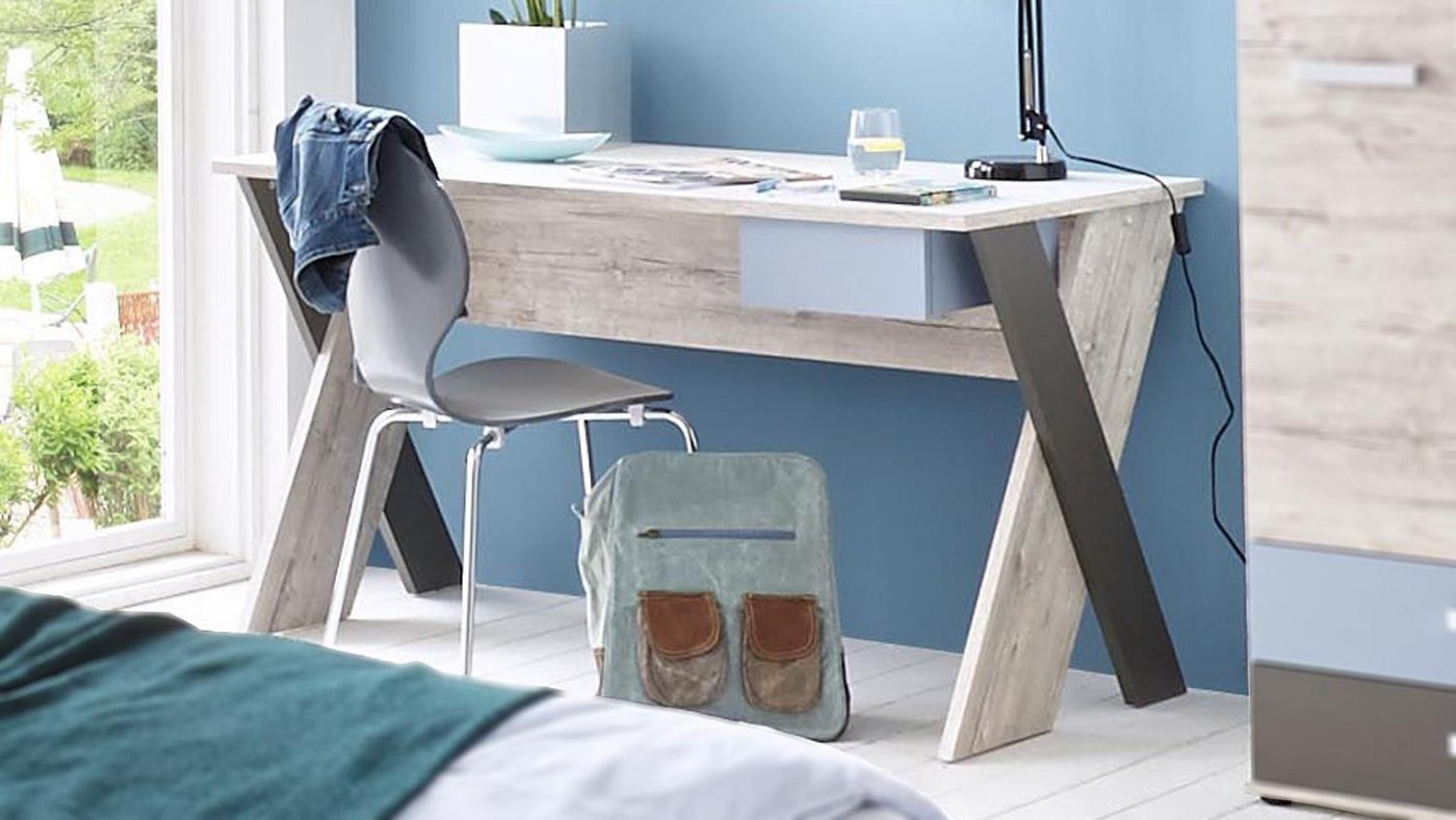 FMD Schreibtisch Schreibtisch Nona Arbeitstisch Jugendzimmer Sandeiche weiß mehrfarbig von FMD