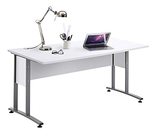 Schreibtisch 160 x 80 Brillant weiss Nachbildung, mit Metallgestell von FMD