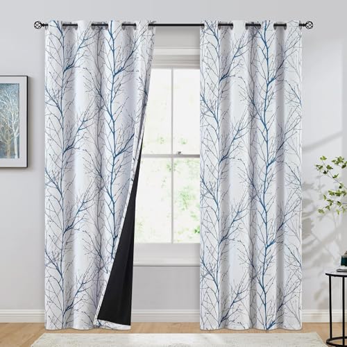 FMFUNCTEX Blau-weiße Baum-Verdunkelungsvorhänge für Schlafzimmer, 213.4 cm, Langer Baumvorhang, Vorhänge für Wohnzimmer, dreifach gewebt, Fenstervorhänge für Sommer und Winter, 2 Stück Ösen FMFUNCTEX Blau-weiße Baum-Verdunkelungsvorhänge für Schlafzimmer, 213.4 cm, Langer Baumvorhang, Vorhänge für Wohnzimmer, dreifach gewebt, Fenstervorhänge für Sommer und Winter, 2 Stück Ösen von FMFUNCTEX