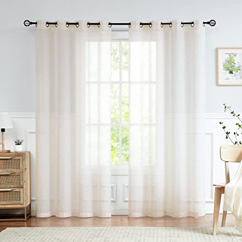 FMFUNCTEX Gardinen mit Ösen Natürliche Vorhang Leinenoptik Mischgewebe Transparente Beige Vorhänge Linen für Wohnzimmer Schlafzimmer Kinderzimmer,2 Stück,135×245CM(B×H) von FMFUNCTEX