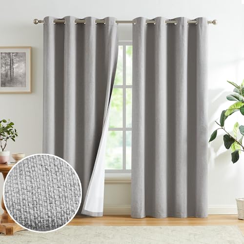 FMFUNCTEX Leinen 100% Verdunklungsvorhänge Vorhang Blickdicht Gardinen mit Ösen kurz Grau 245×132cm(H×B) für Wohnzimmer Schlafzimmer,2er Set von FMFUNCTEX