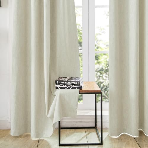 FMFUNCTEX Leinen 100% Verdunklungsvorhänge Vorhang Blickdicht Gardinen mit Ösen kurz Hellbeige 175×132cm(H×B) für Wohnzimmer Schlafzimmer,2er Set von FMFUNCTEX