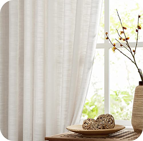 FMFUNCTEX Leinenoptik Gardinen mit Ösen Halbtransparent Vorhang Beige Landhausstil Leinen Gardinen Wohnzimmer Modern für Schlafzimmer Kinderzimmer Balkontür,2er Set(Natur/Beige,127×245cm) von FMFUNCTEX