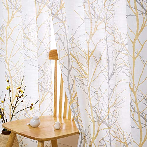 Yellow Grey White Sheer Curtains 72 inch Drop for Bedroom Living Room Grey Branch Print Light Filtering Eyelet Curtain Panels Botanical Pattern Privacy Textured Look Semi-Sheer Drapes 50" w 2pcs Yellow Grey White Sheer Curtains 72 inch Drop for Bedroom Living Room Grey Branch Print Light Filtering Eyelet Curtain Panels Botanical Pattern Privacy Textured Look Semi-Sheer Drapes 50" w 2pcs von FMFUNCTEX