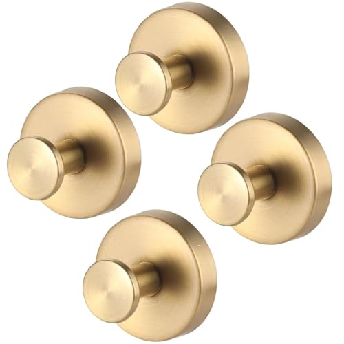 FMIYJUN Robuste Saugnapf-Haken, starker und spurloser Edelstahl, 4 Stück, für Küche, Badezimmer, Wandaufbewahrung, Kleiderhaken (Gold) von FMIYJUN