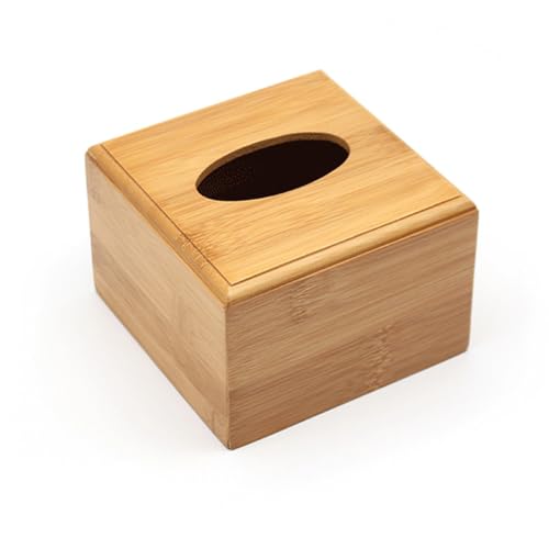 Taschentuchbox-Abdeckung, Bambus, rechteckig, große Kapazität, Taschentuch-Aufbewahrungsbox für Wohnzimmer, Badezimmer, Schlafzimmer, Esstisch, Büro (M, 16,5 × 12 × 8,5 cm) von FMIYJUN