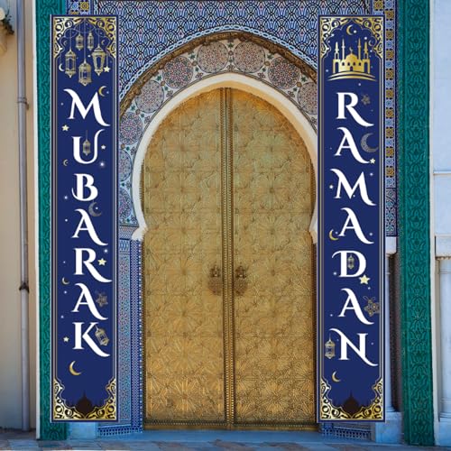 Ramadan Mubarak Veranda-Schild, Ramadan Veranda Banner, Eid Mubarak-Veranda-Schild, Islamische Veranda Banner, für Zuhause Outdoor Muslim Islamisch Eid Party Garten Deko von FMKLDENA