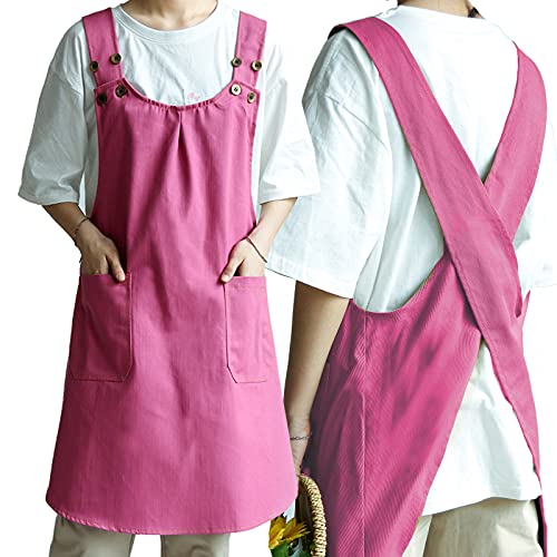 HQPCAHL Cross Back Schürze Mit Taschen Für Damen Japanischer Koreanischer Süßer Stil Kittel Für Küche Kochen Backen Garten Malerei,Rosa,Large von FMSBSC